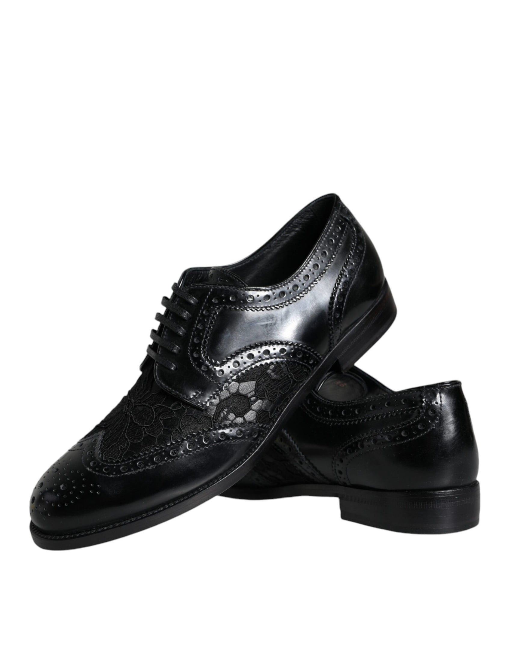 Schwarze formelle Lederschuhe mit floraler Spitze