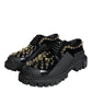 Black Leather Trekking Derby Embellished Shoes