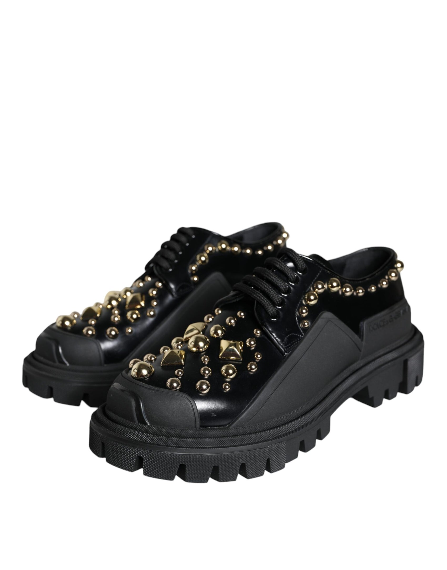 Schwarze Trekking-Derby-Schuhe aus verziertem Leder