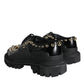 Black Leather Trekking Derby Embellished Shoes