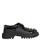 Black Leather Trekking Derby Embellished Shoes