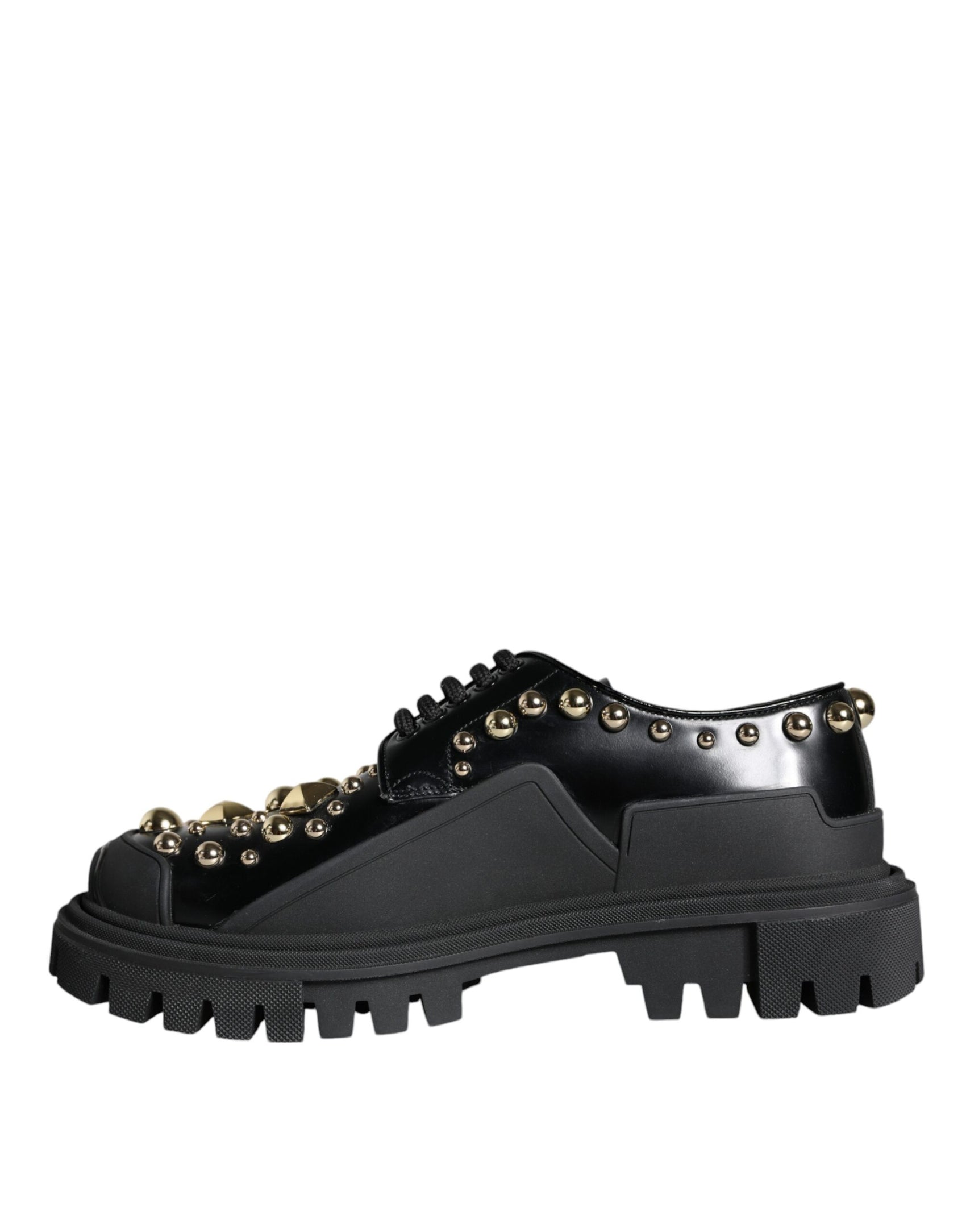 Schwarze Trekking-Derby-Schuhe aus verziertem Leder