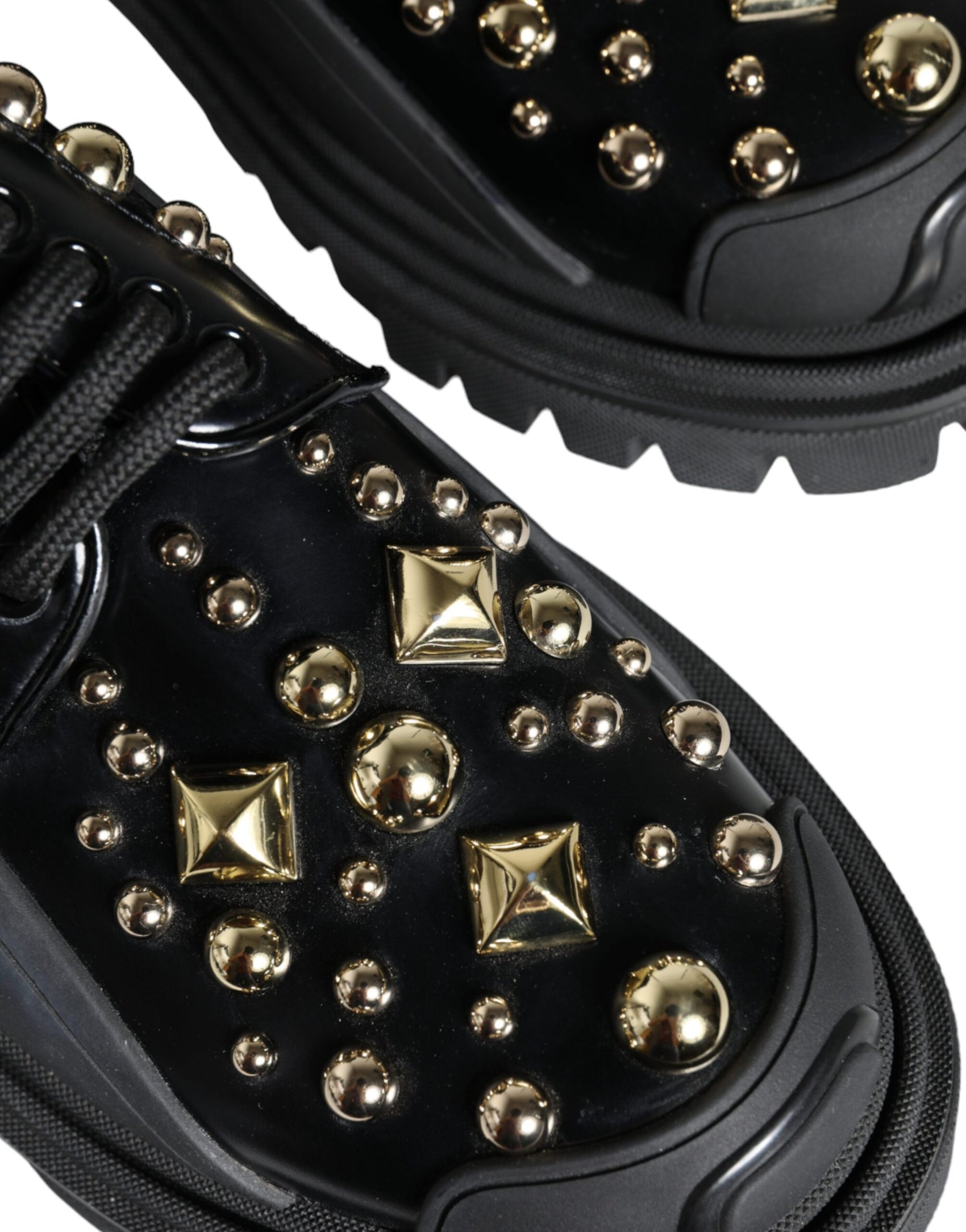 Schwarze Trekking-Derby-Schuhe aus verziertem Leder