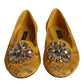 Mustard Lace Crystal Ballet Flats Loafer Shoes