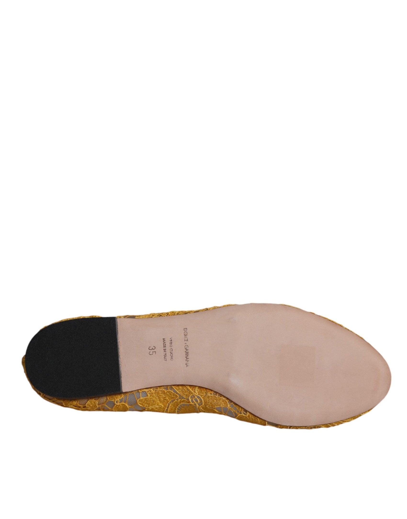 Senfgelbe Ballerinas mit Spitze und Kristallen