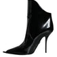 Black Patent Leather Pointed Ankle Boots Shoes