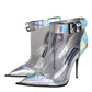 Silver Iridescent PVC Pointed Short Boots Shoes