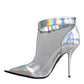 Silver Iridescent PVC Pointed Short Boots Shoes