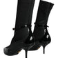 Black Leather Stilettos Booties Socks Shoes