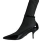 Black Leather Stilettos Booties Socks Shoes