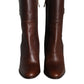 Brown Leather Heels Mid Calf Boots Shoes