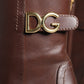 Brown Leather Heels Mid Calf Boots Shoes