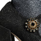 Black Crystal Mary Janes Booties Shoes