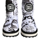 White Padded Logo Print Mid Calf Boots Shoes