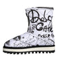 White Padded Logo Print Mid Calf Boots Shoes