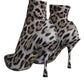 Gray Leopard Stretch Heels Ankle Boots Shoes