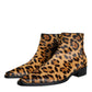 Brown Leopard Calf Fur Ankle Boots Shoes