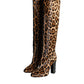 Beige Black Leopard Knee High Boots Shoes