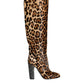 Beige Black Leopard Knee High Boots Shoes