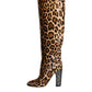 Beige Black Leopard Knee High Boots Shoes