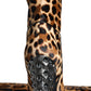 Beige Black Leopard Knee High Boots Shoes