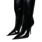 Black Patent Leather Mid Calf Boots Shoes