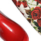 Red Floral Rubber Knee High Flat Boots Shoes