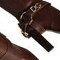 Brown Leather Gold Tone Logo High Boots Shoes