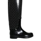 Black Polka Dot Rubber Knee High Boots Shoes