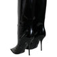 Black Patent Leather Mid Calf Boots Shoes