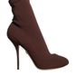 Brown Stiletto Heels Socks Ankle Boots Shoes