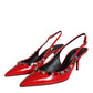 Red Leather Crystal Heels Slingback Shoes