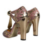 Pink Gold Leather Pumps T-strap Sandals Shoes