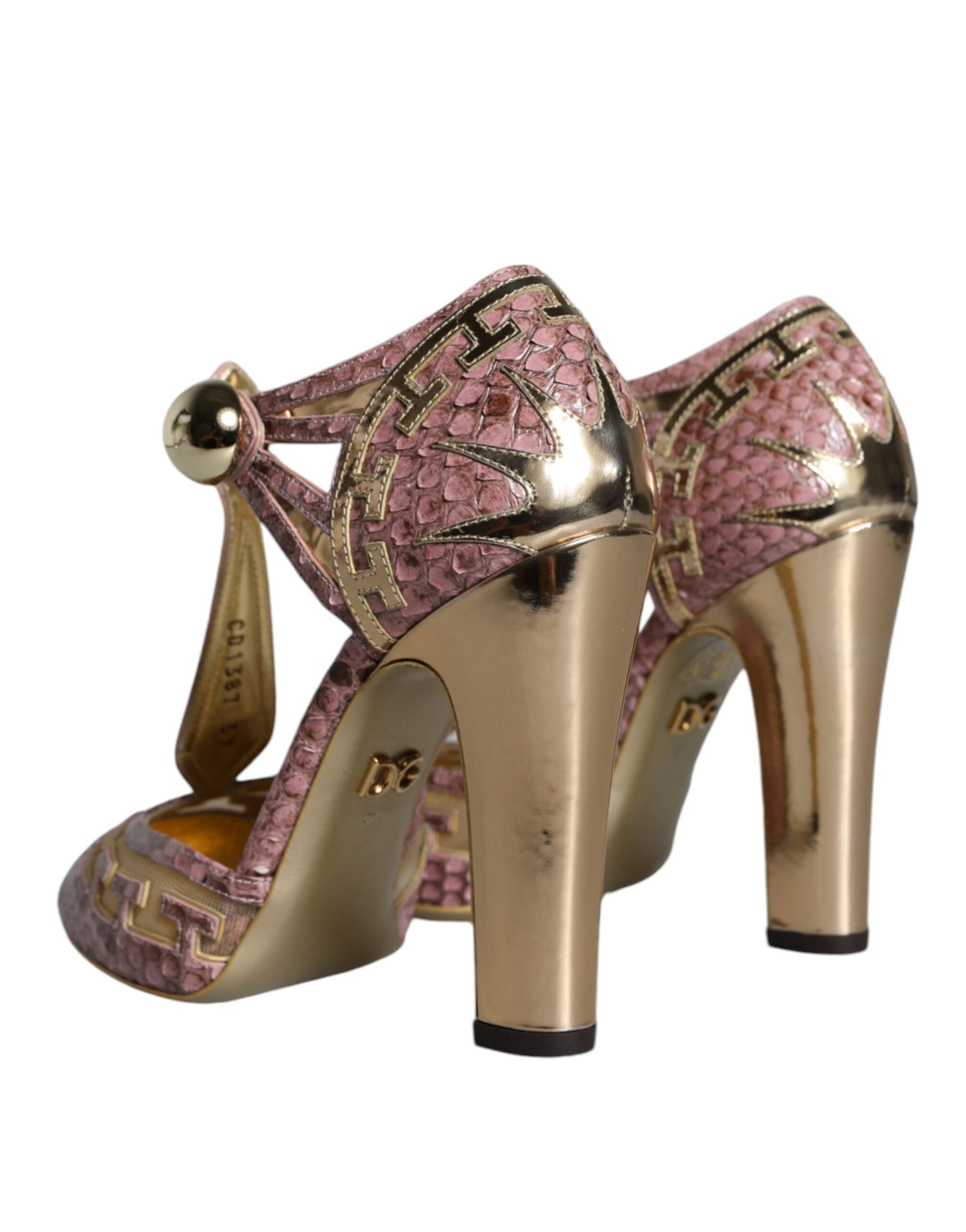 Rosa Gold Leder Pumps T-Riemen Sandalen Schuhe