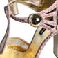 Pink Gold Leather Pumps T-strap Sandals Shoes