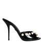 Black Leather Pearls Slides Sandals Shoes