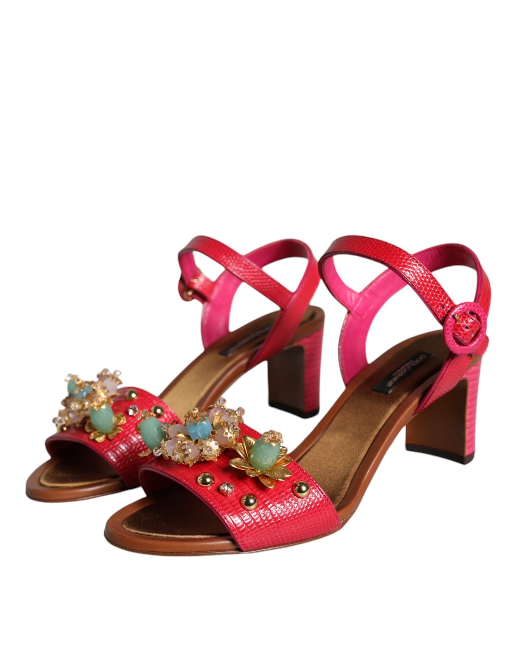 Fuchsiafarbene Keira-Sandalen aus verziertem Leder