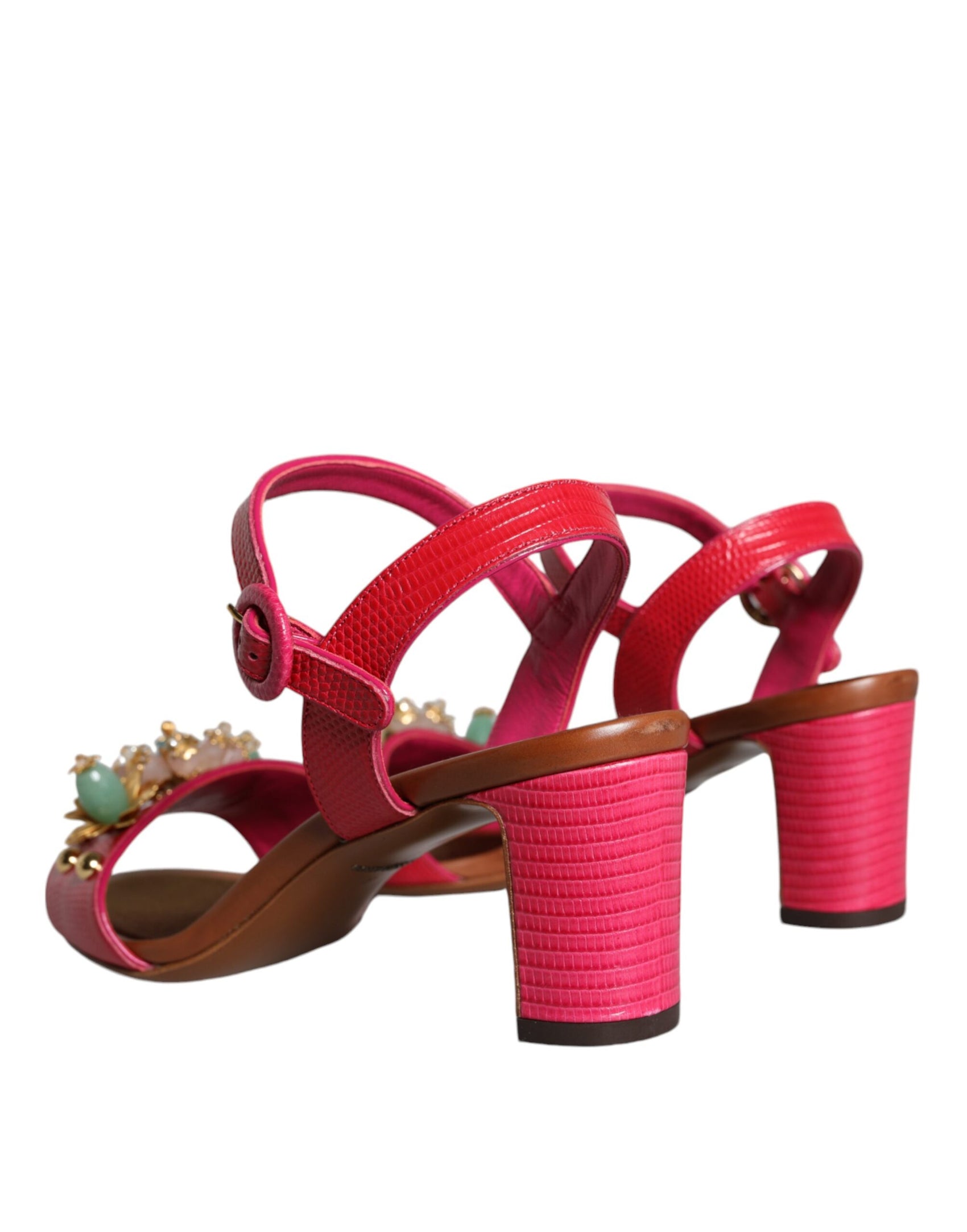 Fuchsiafarbene Keira-Sandalen aus verziertem Leder