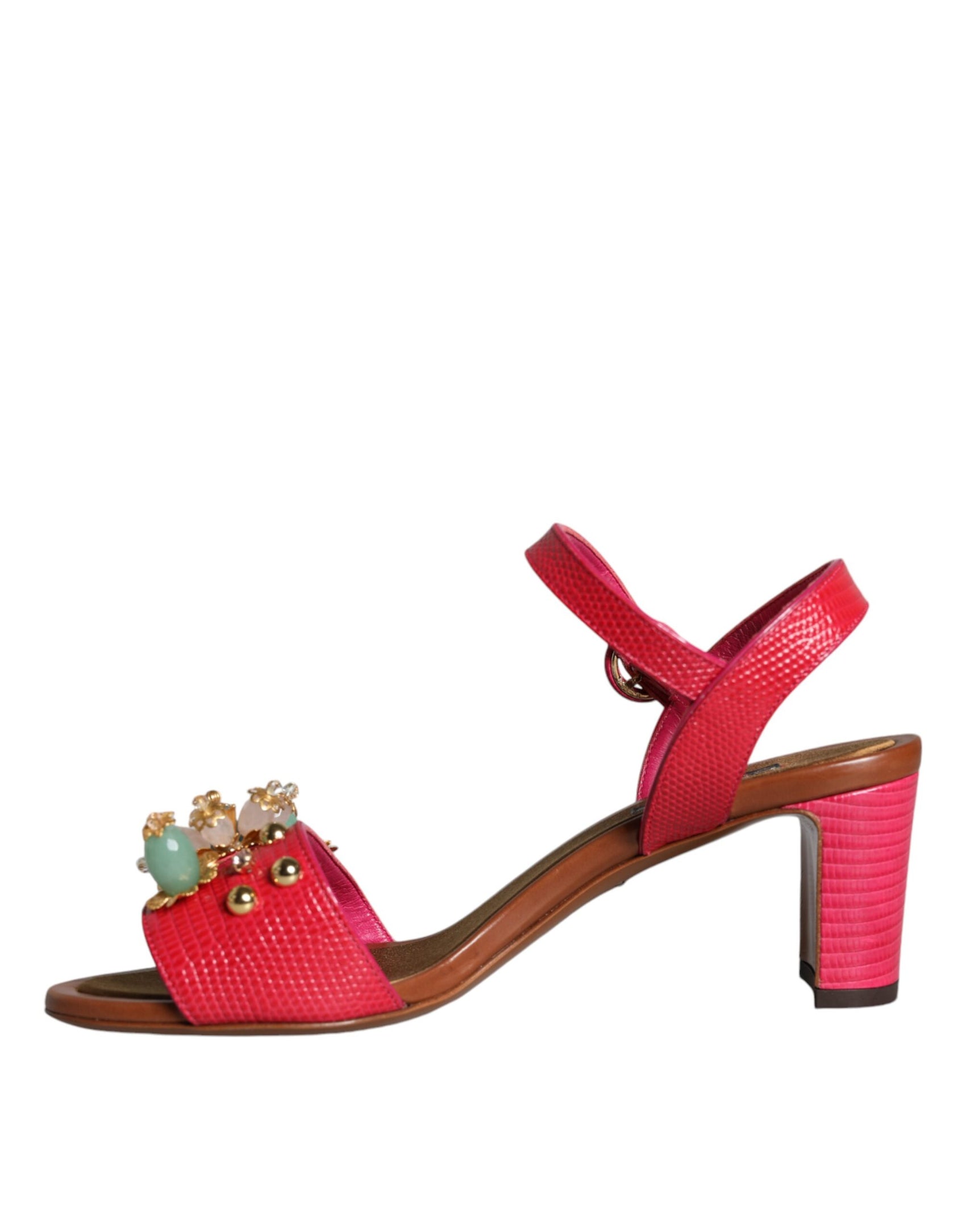 Fuchsiafarbene Keira-Sandalen aus verziertem Leder
