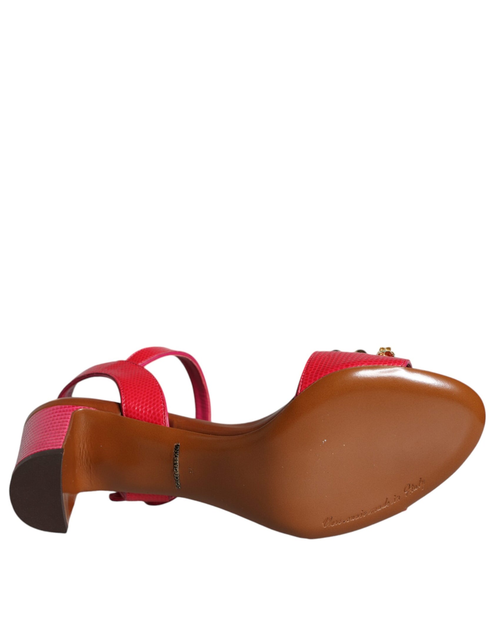 Fuchsiafarbene Keira-Sandalen aus verziertem Leder