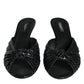 Black Leather Heels Slides Sandals Shoes