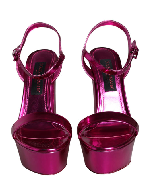 Fuchsia Leather Platform Logo Keira Sandals Shoes