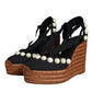 Black Pearl Wedge Heels Sandals Shoes