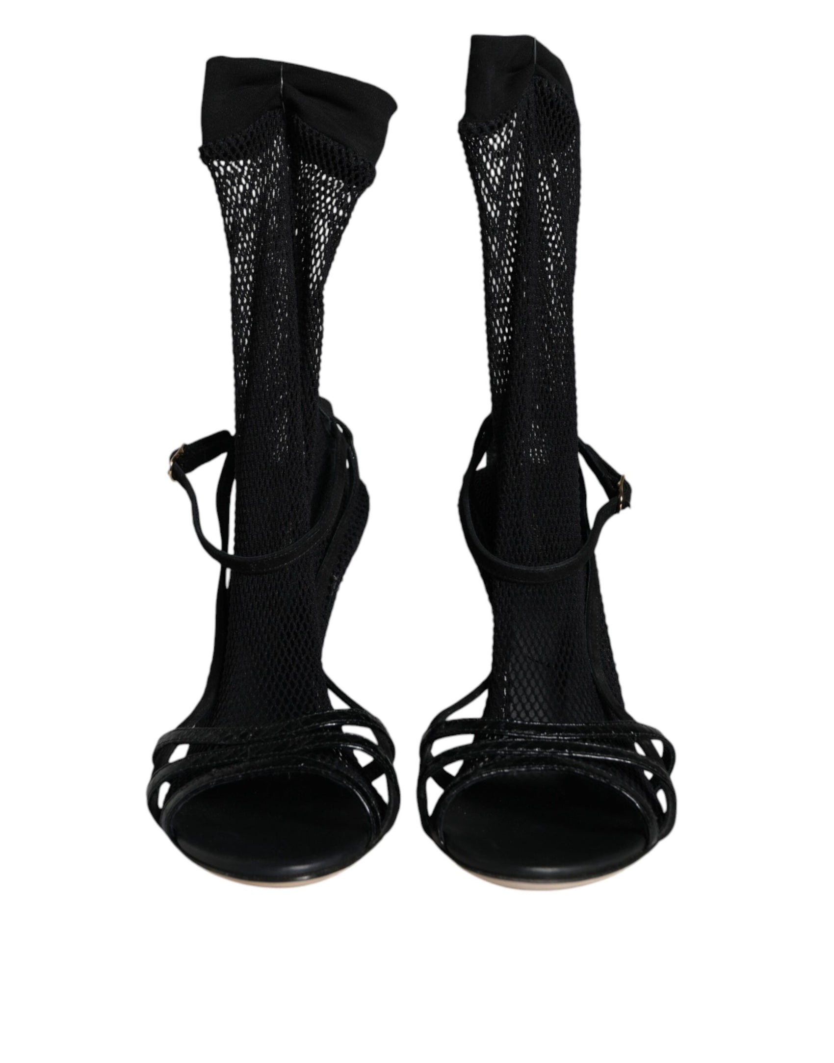 Schwarze Mesh-Stiletto-Absatz-Sandalen