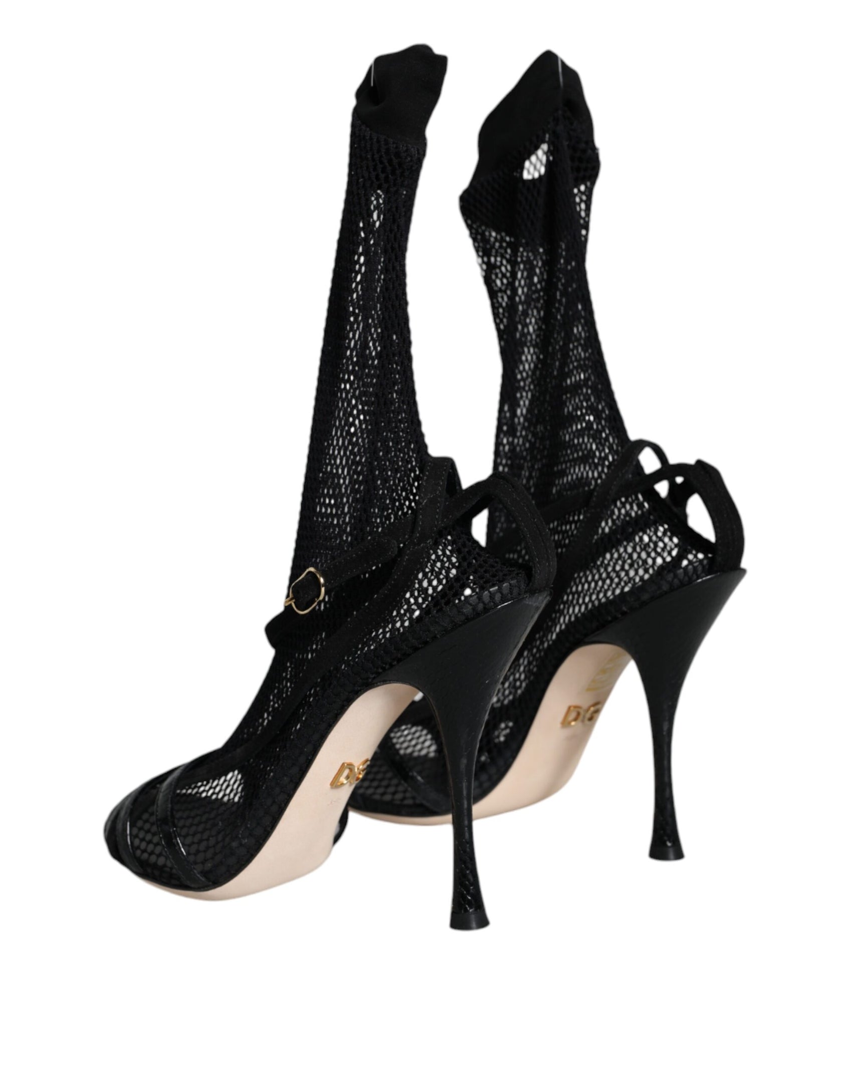 Schwarze Mesh-Stiletto-Absatz-Sandalen