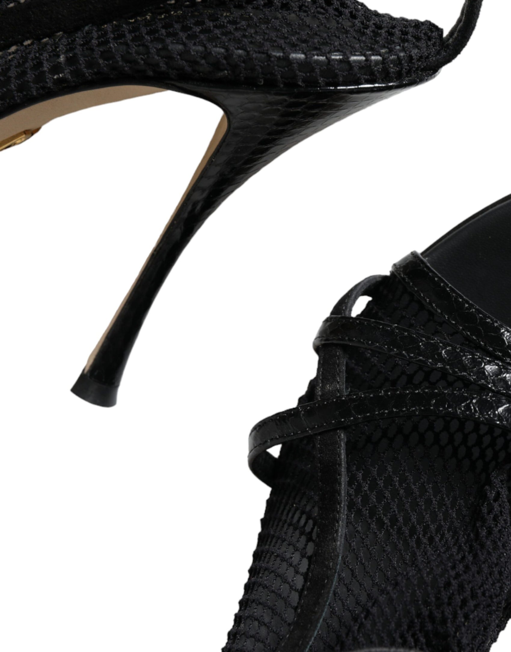 Schwarze Mesh-Stiletto-Absatz-Sandalen