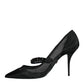 Black Mesh Mary Jane Crystal Heel Pumps Shoes