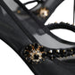 Black Mesh Mary Jane Crystal Heel Pumps Shoes