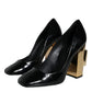 Black Gold Patent Leather Logo Heels Pumps Shoes