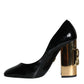 Black Gold Patent Leather Logo Heels Pumps Shoes